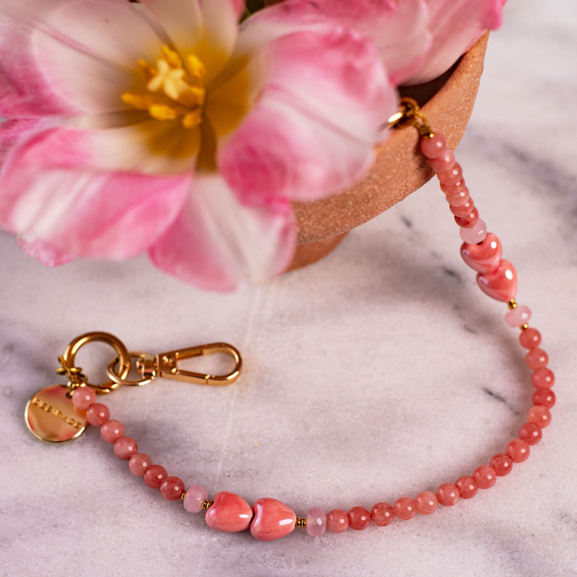 ROSA SOAVE – Strap pentru telefon din ceramică și pietre naturale 32cm